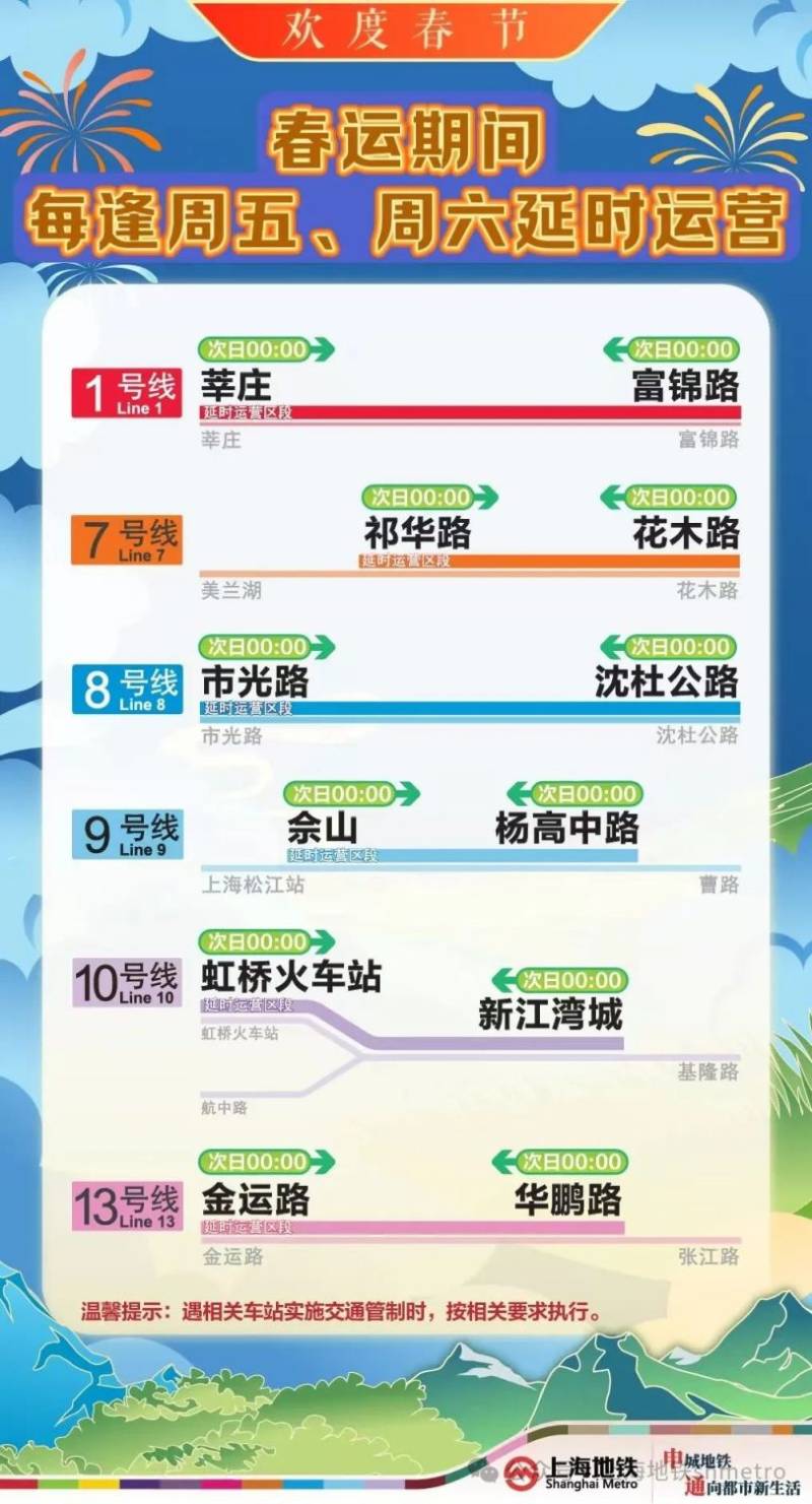 上海地铁春节运营时间2025年(附时刻表查询) 上海地铁春节运营时间2025年(附时刻表查询)