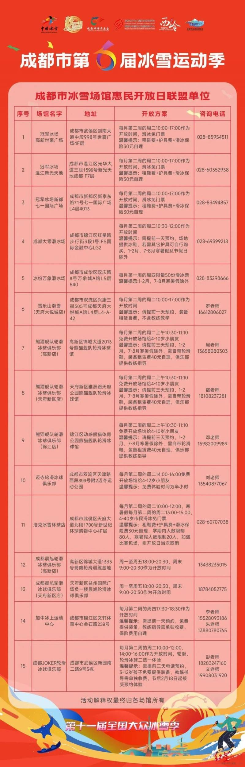 2025成都免费体验冰雪运动时间+场馆一览