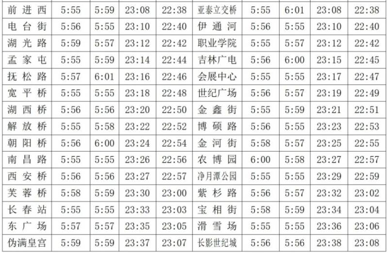 长春地铁首末班车时刻表查询及末班换乘时间(4) 长春地铁首末班车时刻表查询及末班换乘时间(4)