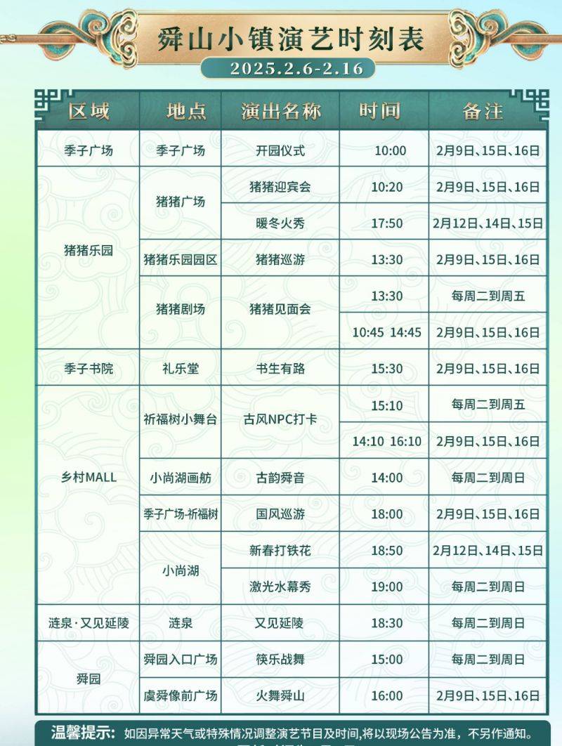 2025常州舜山小镇元宵节演出时间表(最新)