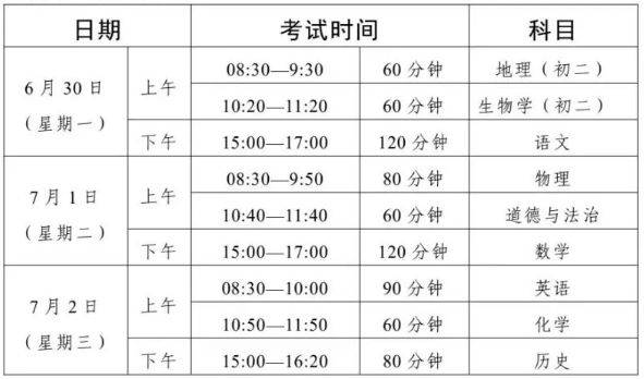 广东省教育厅关于2025年初中学业水平考试时间安排的通知