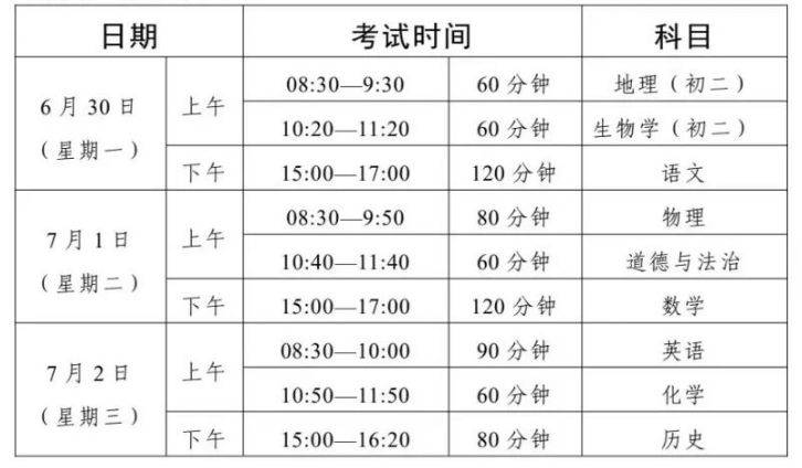2025年广州中考时间