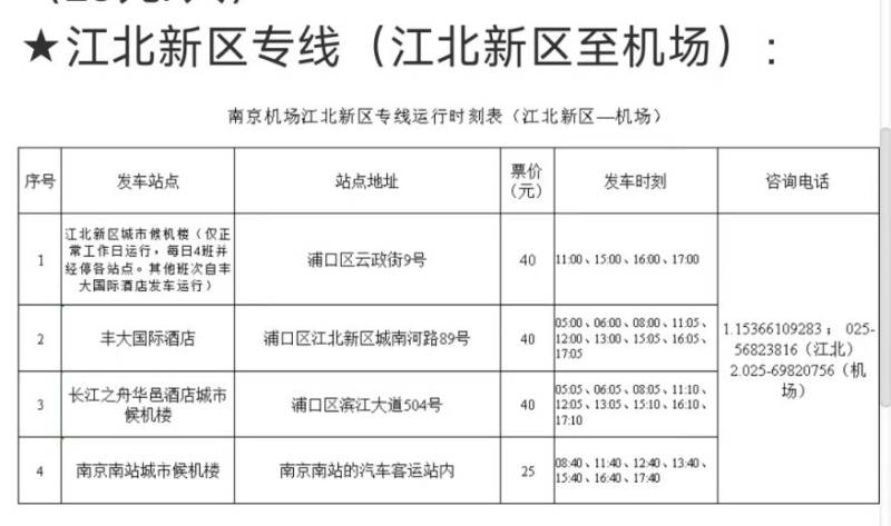 南京机场江北专线班车时刻表+停靠站点（3）