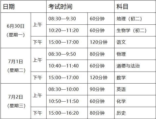 2025汕头中考考试时间安排